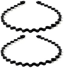 Metal Hair Band for Men Womens Headbands,Unisex Wavy 1 Count Pack of 2 Black