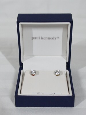 RARE! VINTAGE PAUL KENNEDY STERLING STUDDED CUBIC ZIRCONIA EARRINGS NEW IN BOX