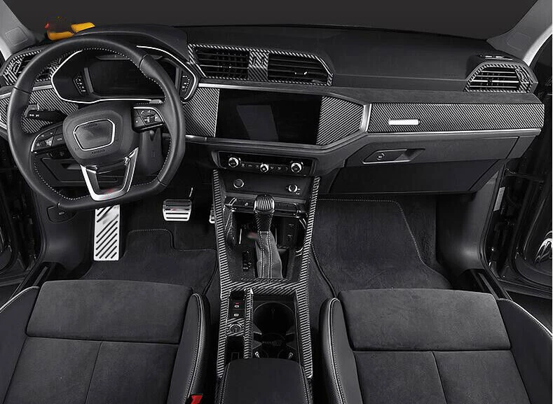 Para Audi Q3 2019-2021 ABS fibra de carbono coche consola central tablero panel embellecedor Foto 3 de 4