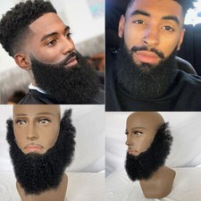 100 Human Hair Afro Curl Face Beard Mustache For American Men Full Lace Toupee