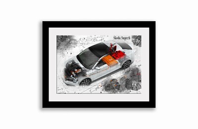 Line Tech Zeichnung Škoda Superb Cutaway Kunst Poster Druck
