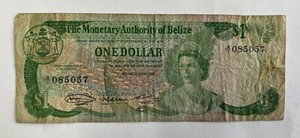 1976 Government of Belize 1 Dollar Banknote Circulated Condition