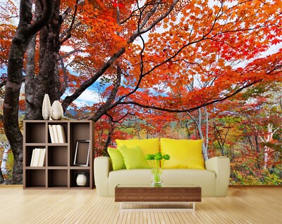 3D Red Leaves ZHUA15677 Wallpaper Wall Murals Removable Self-adhesive Ann 24