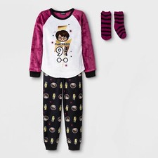 NWT Harry Potter Girls 2 pc Pajama with cozy socks Pink Kids XS