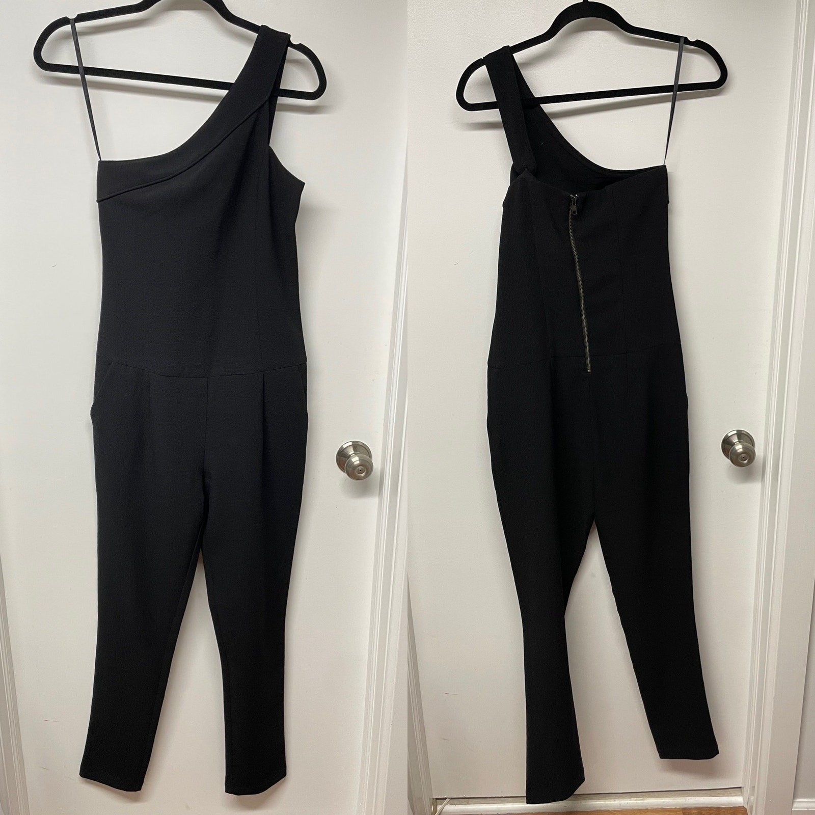 BCBGeneration Solid Black One Shoulder Crepe Fitt… - image 2