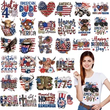 30 Pcs Patriotic Iron on Transfers 4Th of July Iron on Decals Patches Independen