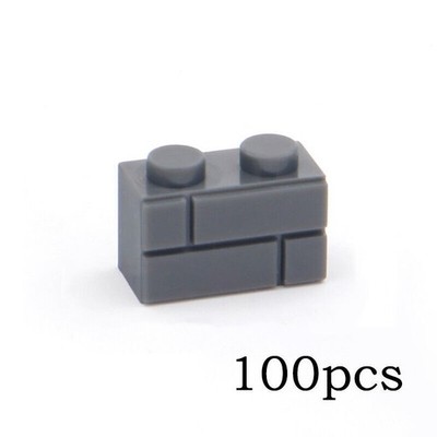 100x Lego Compatible 1x2 Masonry Bricks Light Bluish Gray Piece 98283 Modified