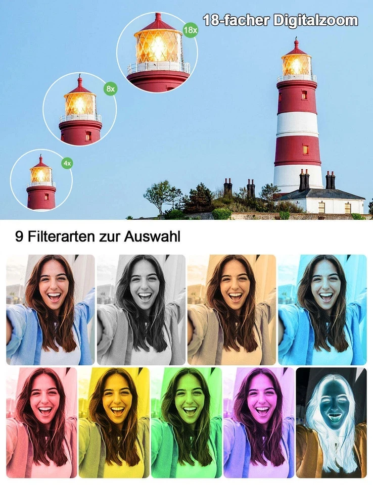 4K HD Digitalkamera 48MP Kompaktkamera Fotokamera Autofokus 270° Flip-Bildschirm - Bild 4 von 4