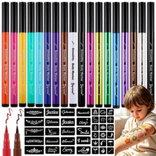 18 Color Face Paint Markers, Water Resistant Smudgeproof Pens w 138 Stencils, 6