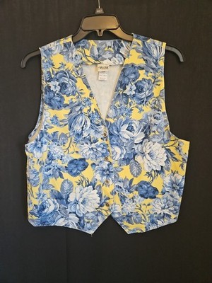 Vintage 80s Vivaldi Jeanswear Floral  Vest Women's Large USA Made Cottagecore 