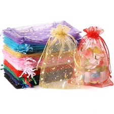 100PCS Moon Star Organza Bags 4x6" Drawstring Party Favor Candy Gift Pouches