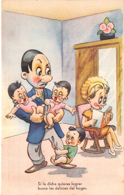 UK AND FOREIGN COMIC POSTCARD FATHER WITH CHILDREN GOOD GOOD PLUS