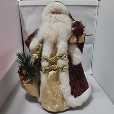 Vtg Santa Christmas Tree Topper 14.5 Inches Tall Red And Gold Holding Sack READ