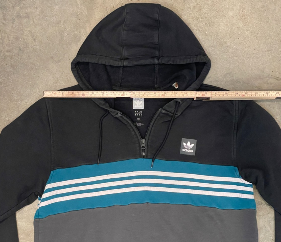 Adidas Trefoil Hoodie Jacket Mens L Black Blue Colorblock 3 Stripe 1/4 Zip Y2K thumbnail 9