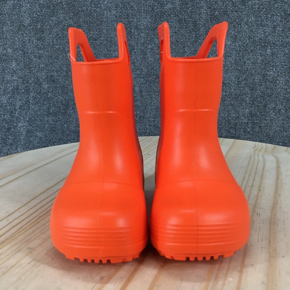 Botas maestras para exteriores niño pequeño 7 naranja impermeables lluvia tirar de la punta roud logotipo Foto 3 de 4