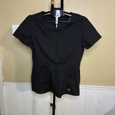 Jaanuu Women  s Medical Scrub Top V-Neck Pockets Polyester Black Size S