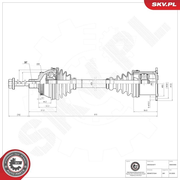 Esen SKV Antriebswelle Rechts, Vorderachse U.A. FüR Audi, Seat, VW-image
