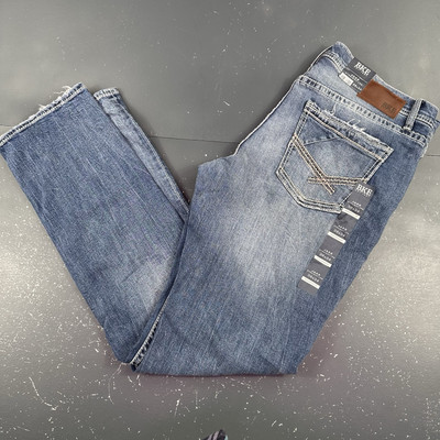 BKE Jeans Mens 38x34 Blue Jake Straight Leg Distressed NWT Thick Stitch Stretch
