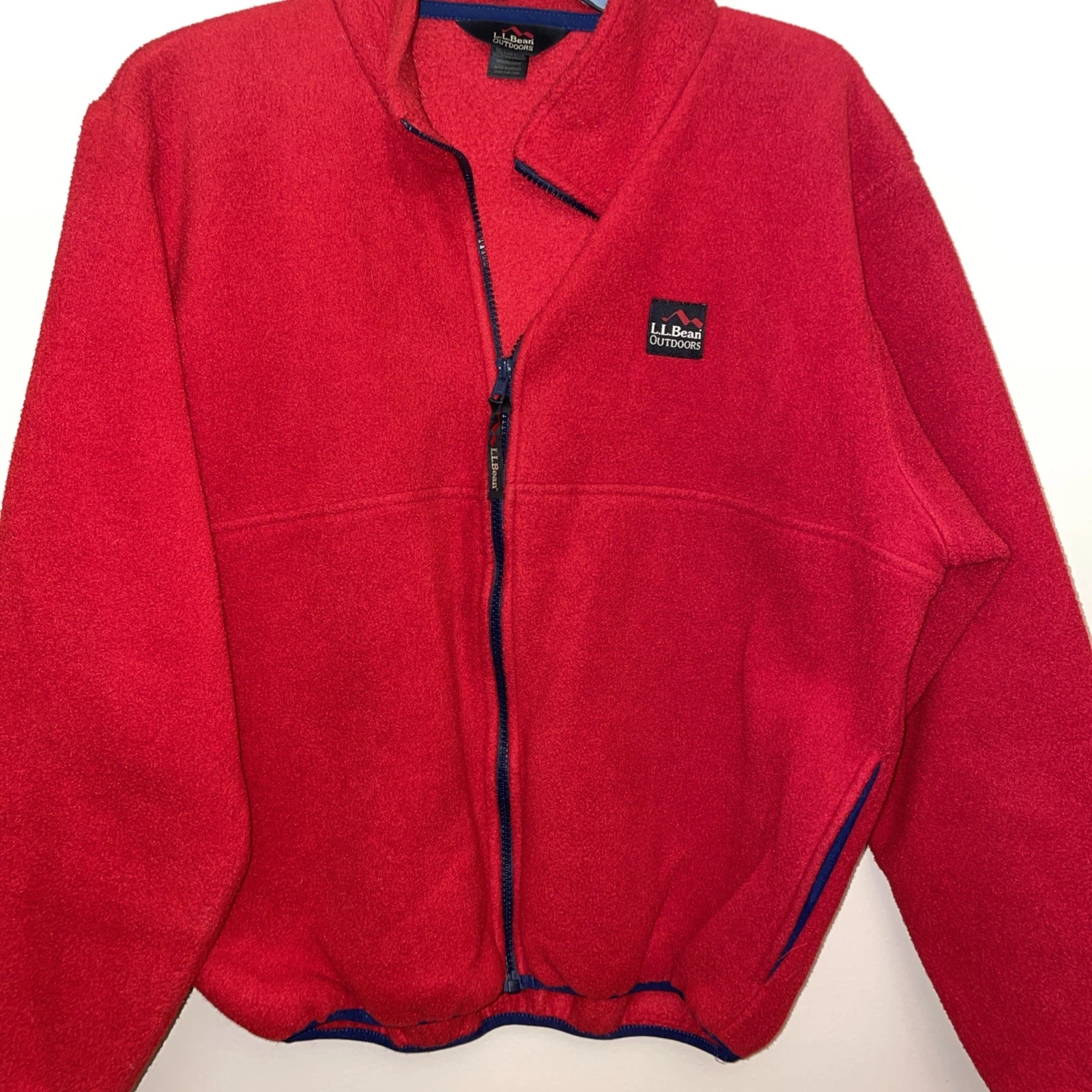 Vintage 90s LL Bean Outdoors Red Fleece Full Zip Jacket Grandpacore Hip Hop Med