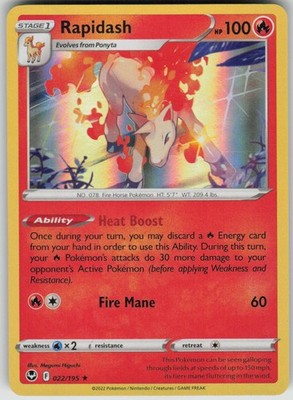 Rapidash Rare Holo Silver Tempest NM 022/195