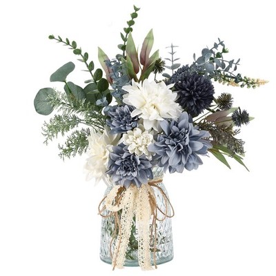 CEWOR Fake Flowers in Vase, Artificial Arrangement Blue White