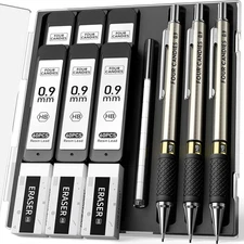 Metal Mechanical Pencil Set - 3PCS 0.9Mm Art Mechanical Pencils & 360PCS HB Lead