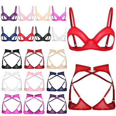 Sexy Women's See Through Hollow Out Open Cup Bra Push Up /Sheer Mesh Underwear 