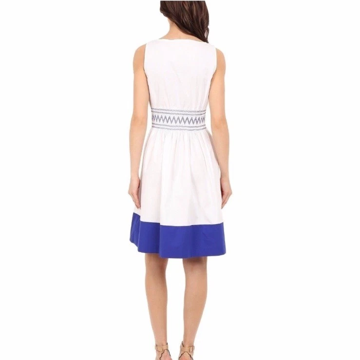 Abito Kate Spade New York popeline smocked grande bianco blu ricamo midi