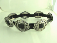 Large Concho Black Leather Womens Belt Western Cowgirl Sunflower Medium 28 30 32