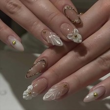 Medium Press on Nails Pink White Ombre Almond Fake Nails Three Almond-14a