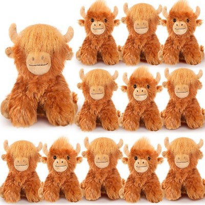 Blueweenly 12 Pcs Highland Cow Stuffed Animal Toy 6 Inch 6 inches, Brown 