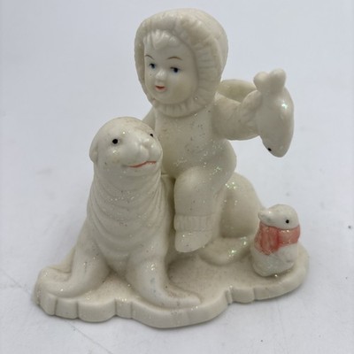 Vintage Dept 56 Snowbaby on Seal with Fish and Penguin Figurine Used