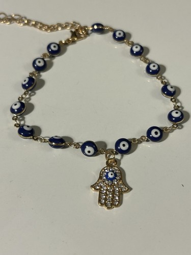 Hamsa Hand Evil Eye Gold Toned Anklet Adjustable