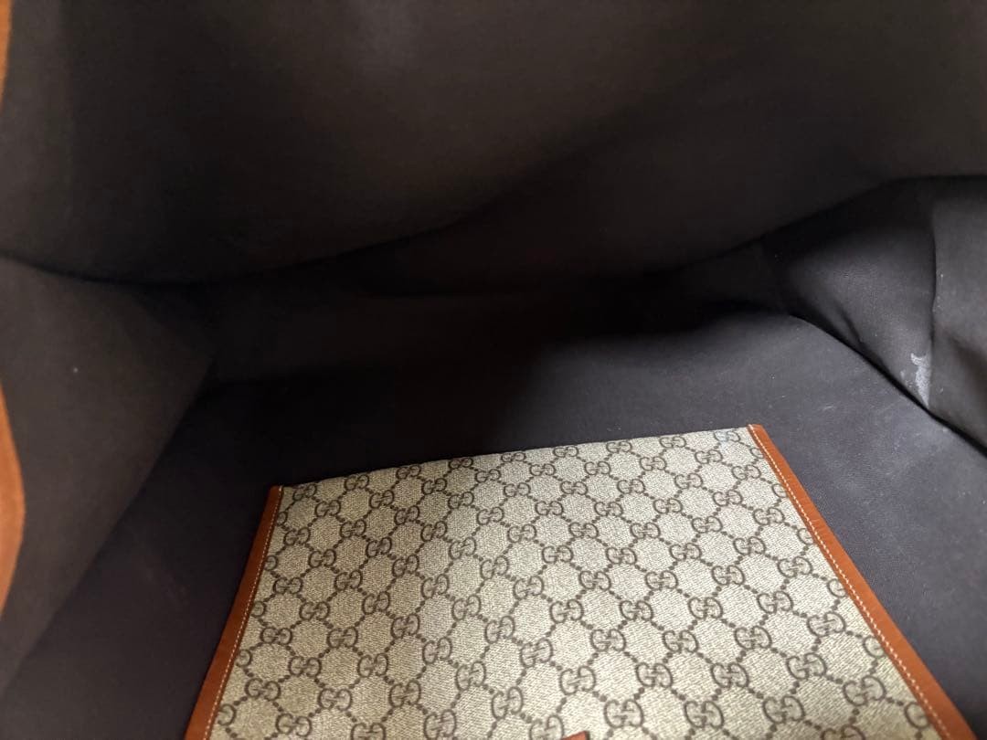 Gucci GG Supreme Web Loop Tote Bag Large Brown Canvas Leather Handle Authentic thumbnail 10