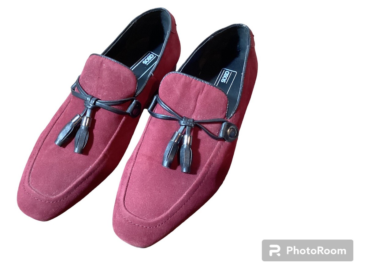 ASOS DESIGN Mens loafers in burgundy faux suede with tassel Shoes US SIZE