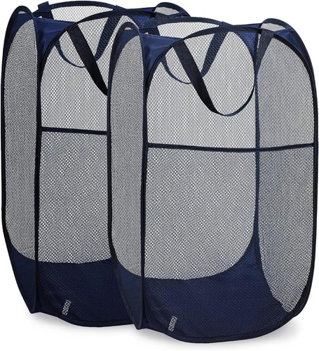 Collapsible Mesh Pop Up Hamper with Wide Opening and Side Pocket C Breathable,