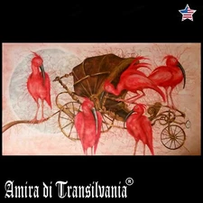Ibis Birds Exotic Red Bird Moon Antique Charriot Thoth Allegory Contemporary Art