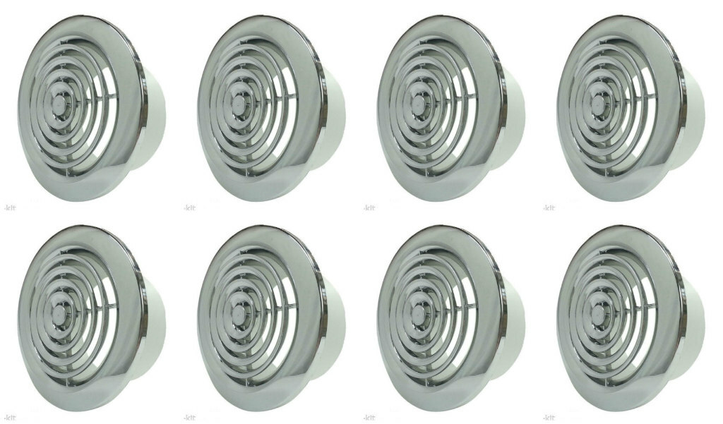 8 x Airvent 404147 Round Ceiling Diffuser Vent Grilles - Polished Chrome Effect