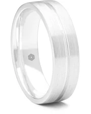 Mens Wedding Band Platinum 6mm with Matt Finish and Flat Groove in the middle
