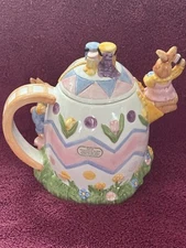 FITZ & FLOYD Easter Bunny OMNIBUS OCI EGGSPRESS Teapot Hand Painted Vintage 1994