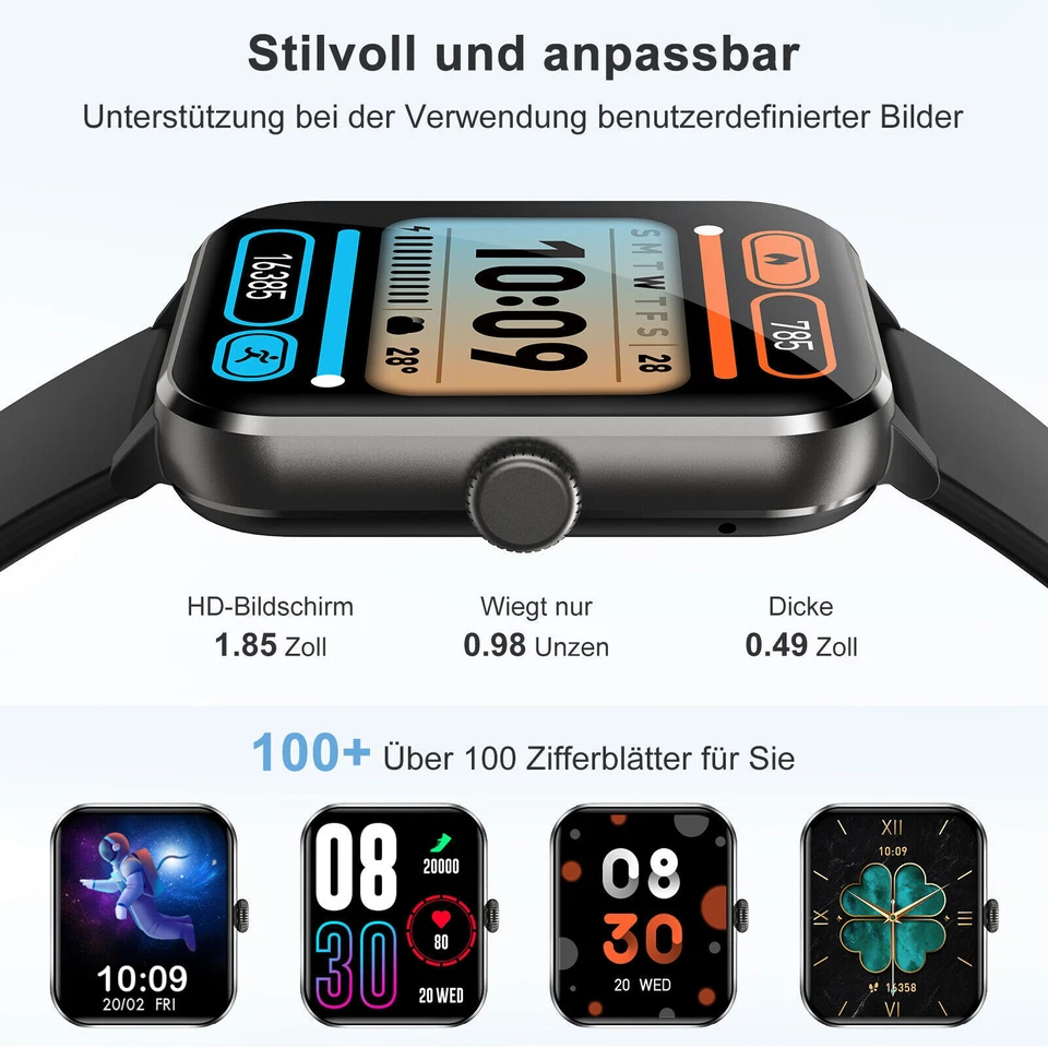 Bluetooth Smartwatch Herren Damen mit Telefonfunktion Sprachassiste Blutdruck DE - Bild 3 von 4