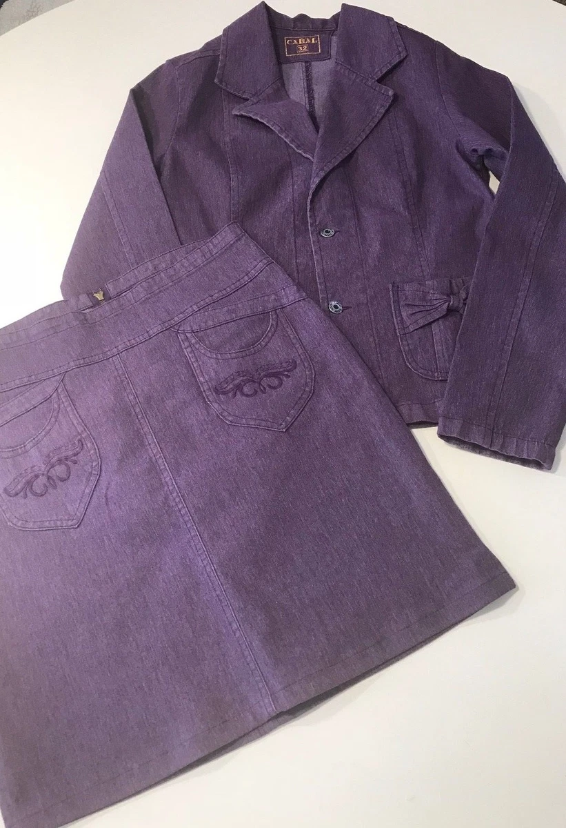 Purple denim skirt store and jacket