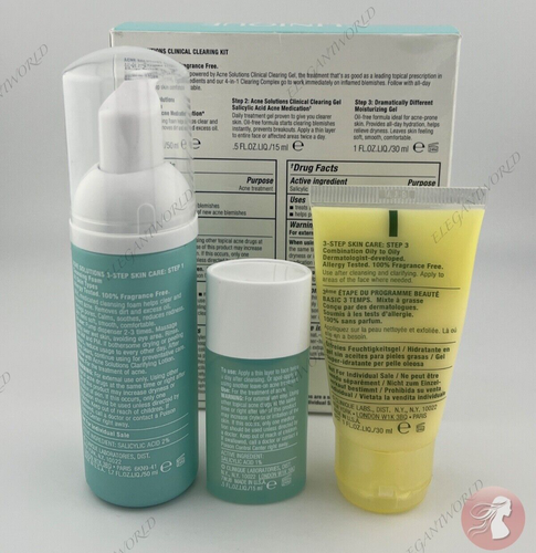 Clinique Acne Solutions Clinical Clearing Kit 3 PC Cleanser + Gel + Lotion NIB - Picture 9 of 13