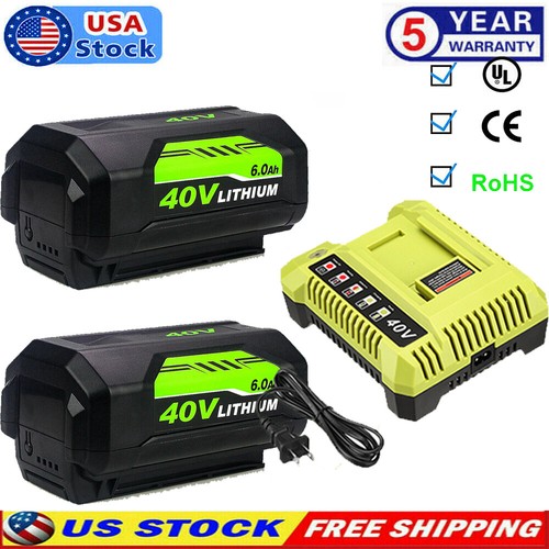 40V 6.0Ah Battery & Rapid Charger Kit - Compatible With Ryobi 40V OP4050 OP40602 Tools