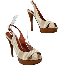MISSONI Signature Leather Slingback 5" Platform Heel in Beige Cream Size 7