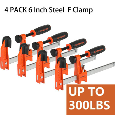 Jorgensen 6''Bar Clamp Set 4 Pack Steel F Clamp Light Duty 300 lbs Load Limited