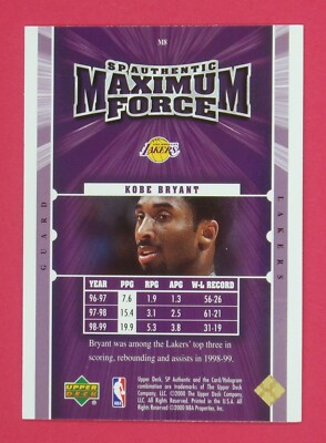 1999-00 SP Authentic Kobe Bryant Maximum Force #M8 | eBay