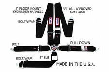 Rjs Sfi 16.1 Cam Lock 5point Seat Belt Harness Floor Mount Bolt In Black 1034901
