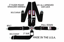 RJS SFI 16.1 CAM LOCK 5POINT SEAT BELT HARNESS FLOOR MOUNT BOLT IN BLACK 1034901