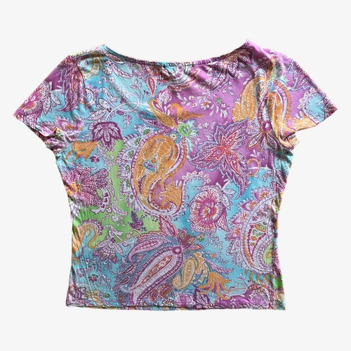 Vintage Y2K Women's Ralph Lauren Pink Paisley Print Top, T-Shirt Retro Funky 60s - Picture 3 of 5